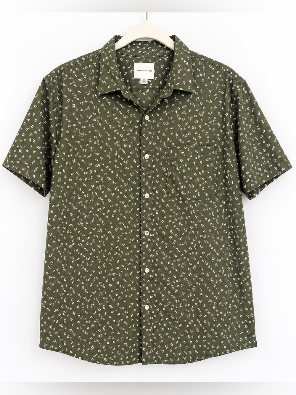 American Eagle Men’s XL Olive Green Floral Short Sleeve Button Down Shirt